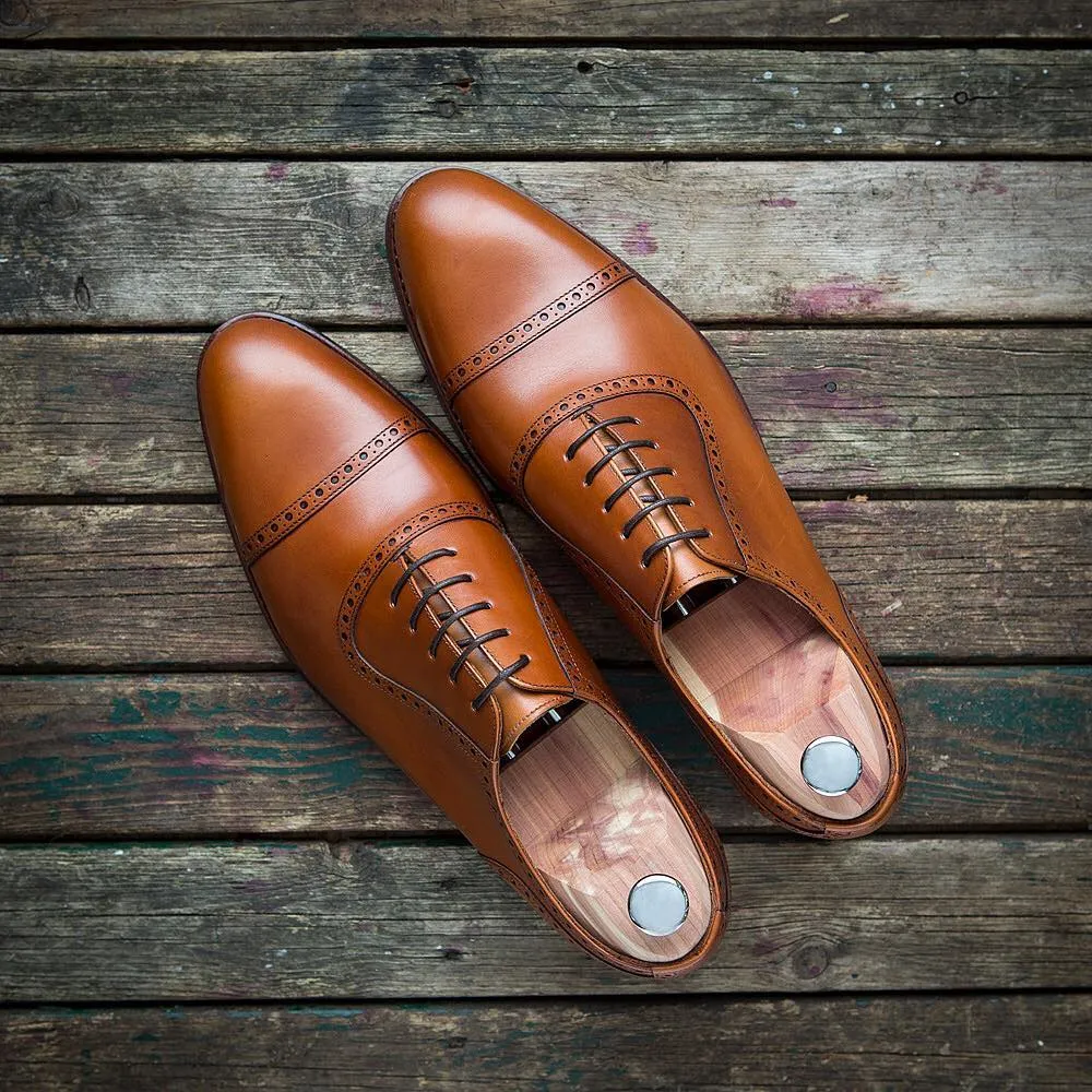 Tan Leather Leiria Brogue Toecap Oxfords - Formal Shoes sold by Costoso Italiano