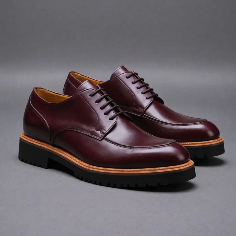 Burgundy Leather Orion Chunky Derby Shoes - SS23 sold by Costoso Italiano
