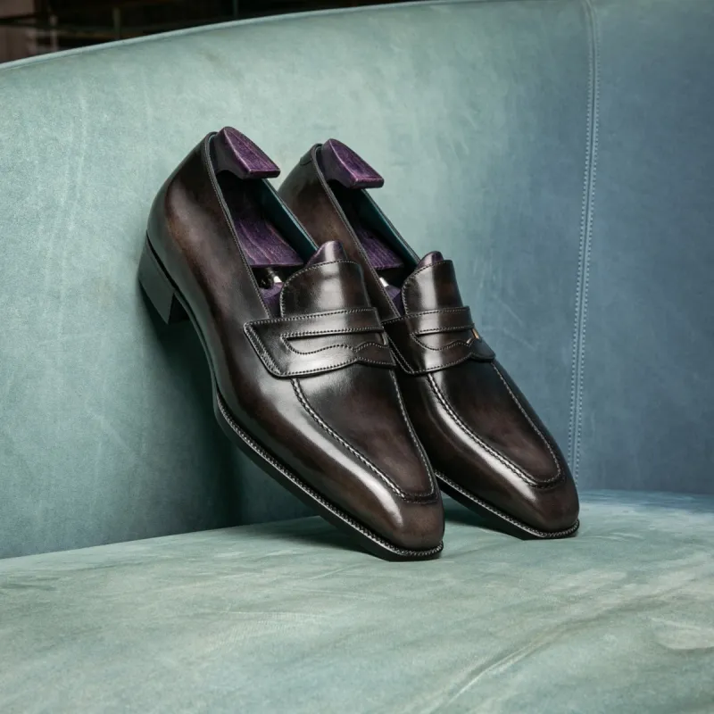 Black Patina Leather Lemira Penny Loafers - AW24 sold by Costoso Italiano