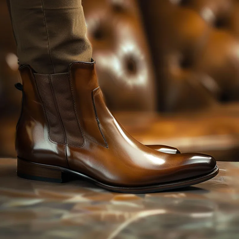 Brown Leather City Slicker Slipon Whole Cut Chelsea Boots - Summmer 2024 Collection sold by Costoso Italiano