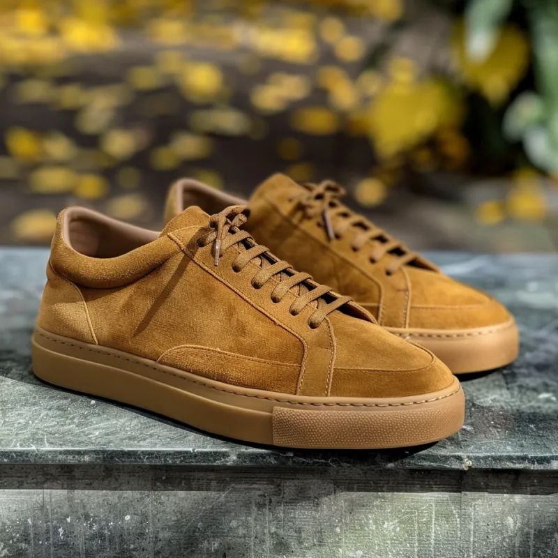 Tan Suede Leather with Low Top Jet Elite Lace-Up Sneakers with White Sole - Summer 2024 Collection sold by Costoso Italiano
