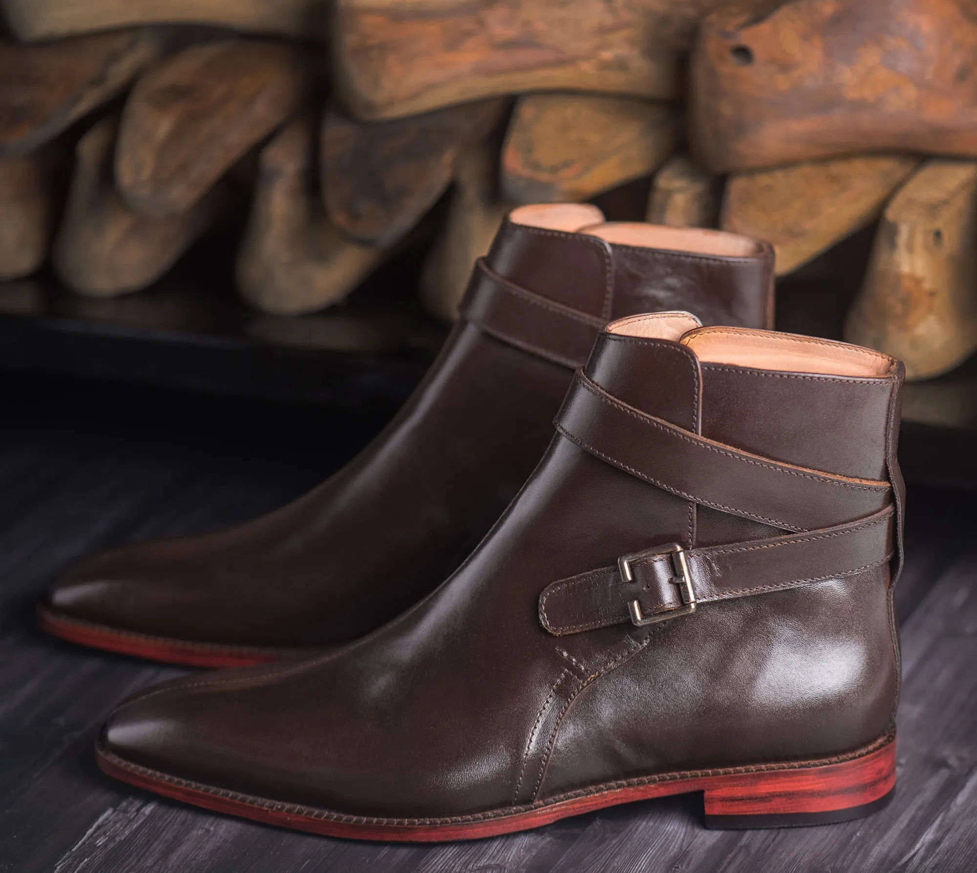 Height Increasing Brown Leather Albon Slip On Jodhpur Boots sold by Costoso Italiano