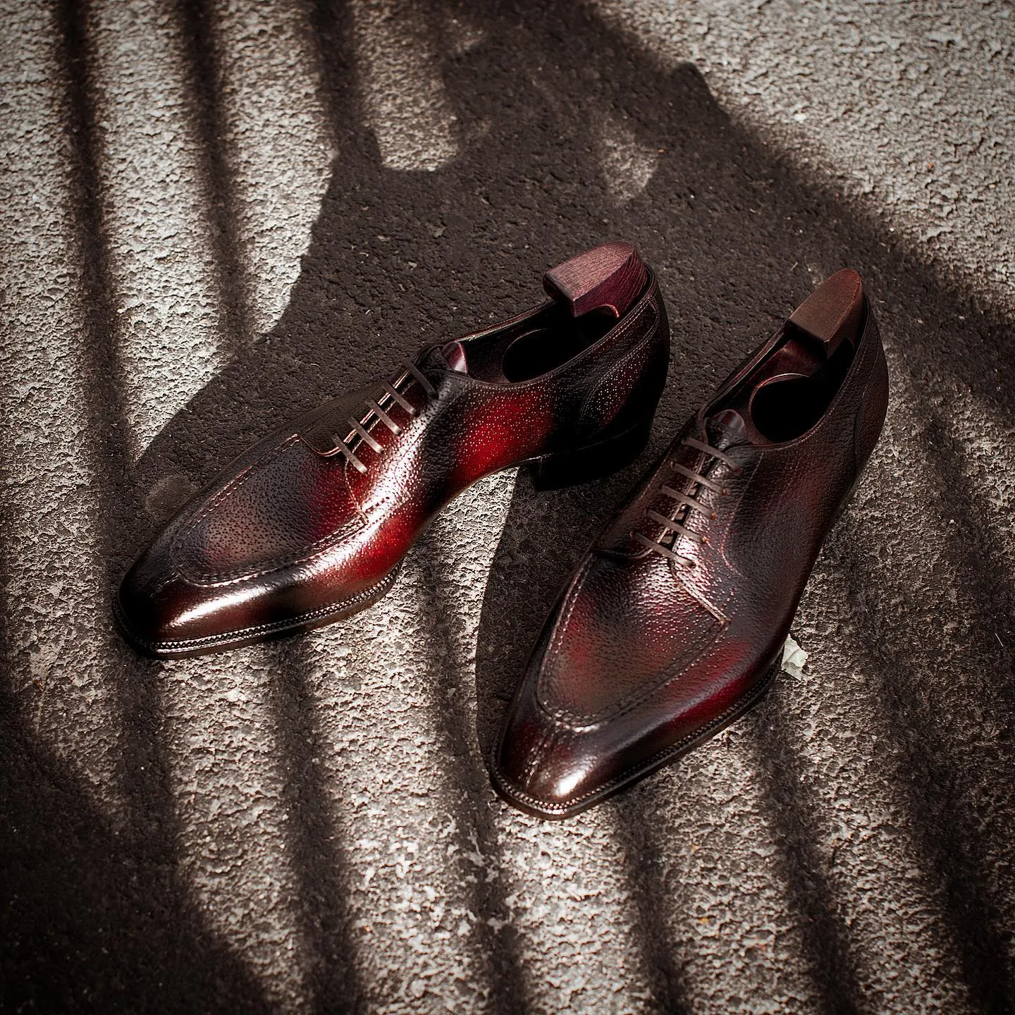 Burgundy Brown Milled Grain Leather Wroclaw Lace Up Derby Shoes - AW24 sold by Costoso Italiano