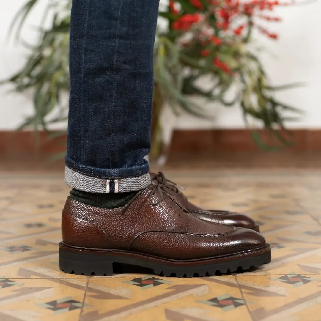 Brown Leather Gerend Chunky Derby Shoes - With Track Soles sold by Costoso Italiano