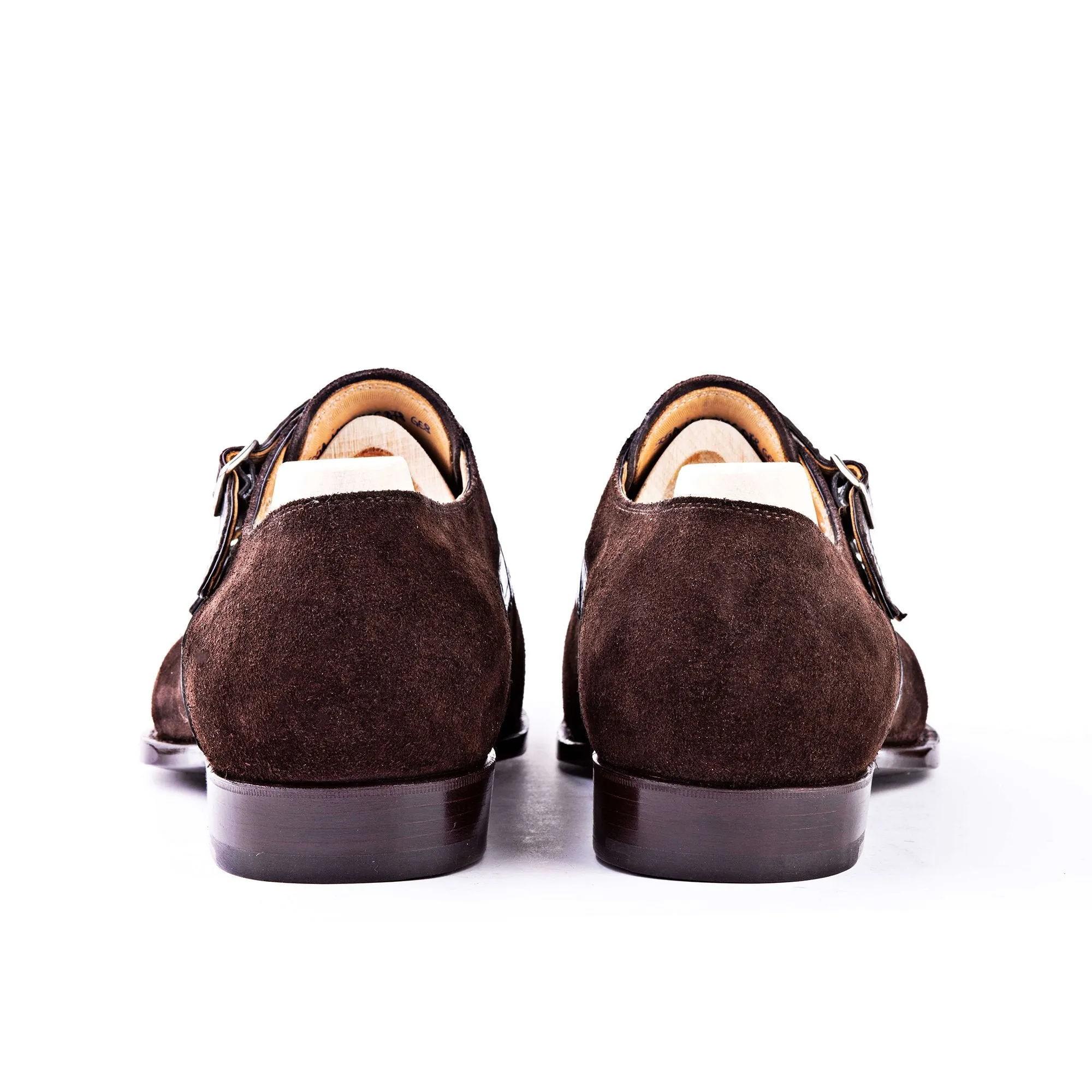 Flat Feet Shoes - Goodyear Welted Murtosa Brown Suede and Leather Croc Print Double Monk Strap With Violin Leather Sole with Arch Support sold by Costoso Italiano product image thumbnail 4