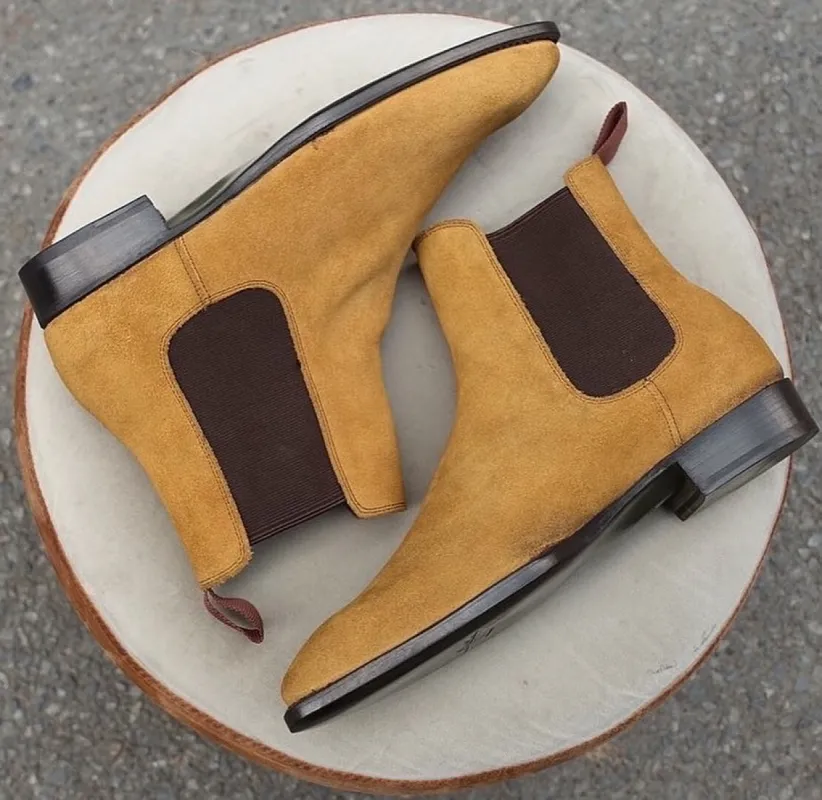 Tan Suede Soria Slip On Chelsea Boots sold by Costoso Italiano