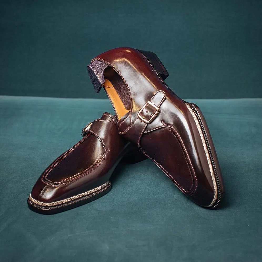 Brown Leather Toledo Buckle Single Monk Straps with Norwegian Welting - AW24 sold by Costoso Italiano