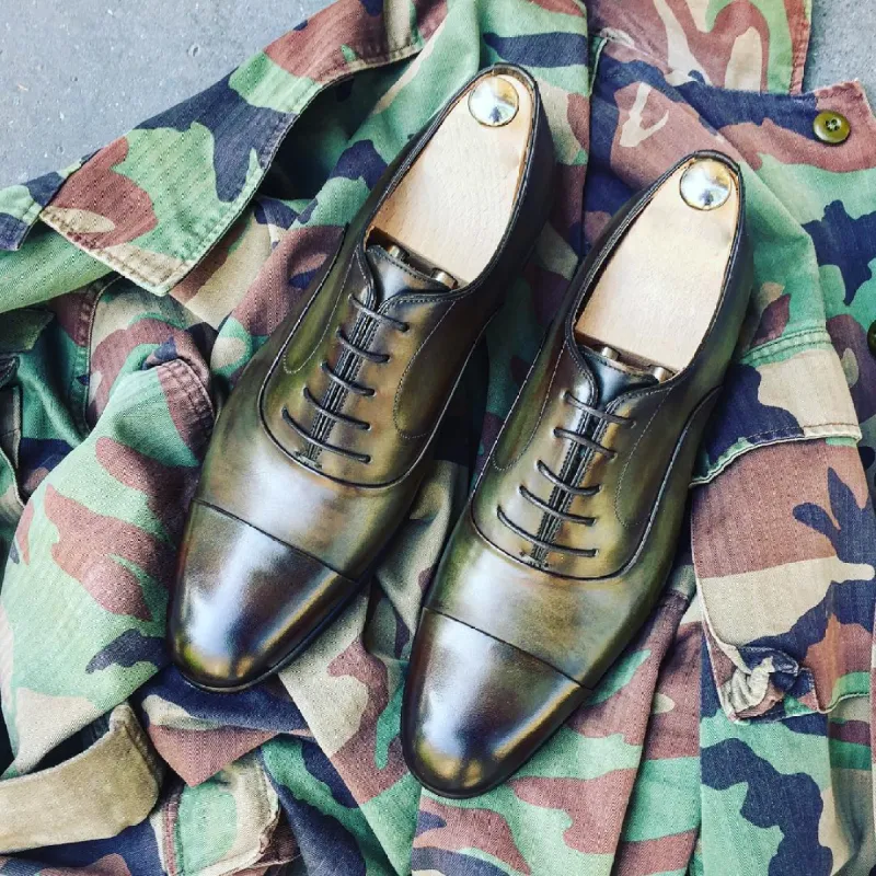 Olive Green Leather Toecap Moura Oxfords sold by Costoso Italiano