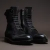 Black Suede Leather Oriella Lace Up Chunky Derby Boots with Zipper and Track Sole - AW24 - Hiking and Trekking Boots sold by Costoso Italiano