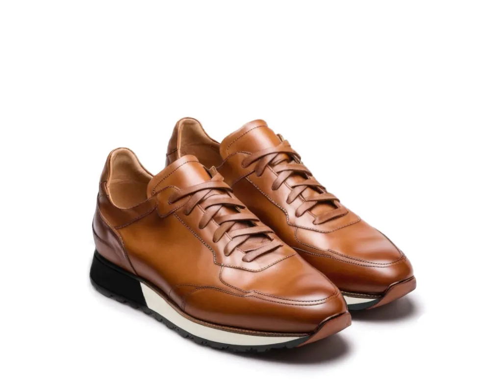 Tan Leather Nausori Lace Up Running Sneaker Shoes sold by Costoso Italiano