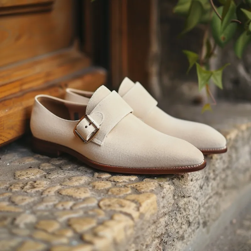 Beige Suede Secondo Monk Straps sold by Costoso Italiano