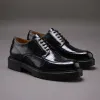Black Croc Print Leather Orion Chunky Derby Shoes - SS23 sold by Costoso Italiano