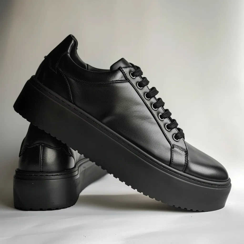 Black Leather Colombano With White Sole Sneakers sold by Costoso Italiano