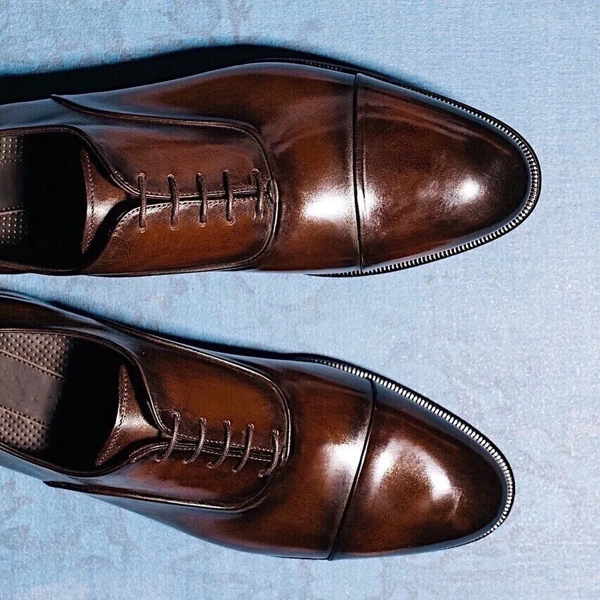 Brown Leather Huanuni Toe Cap Oxford Shoes sold by Costoso Italiano product image thumbnail 2