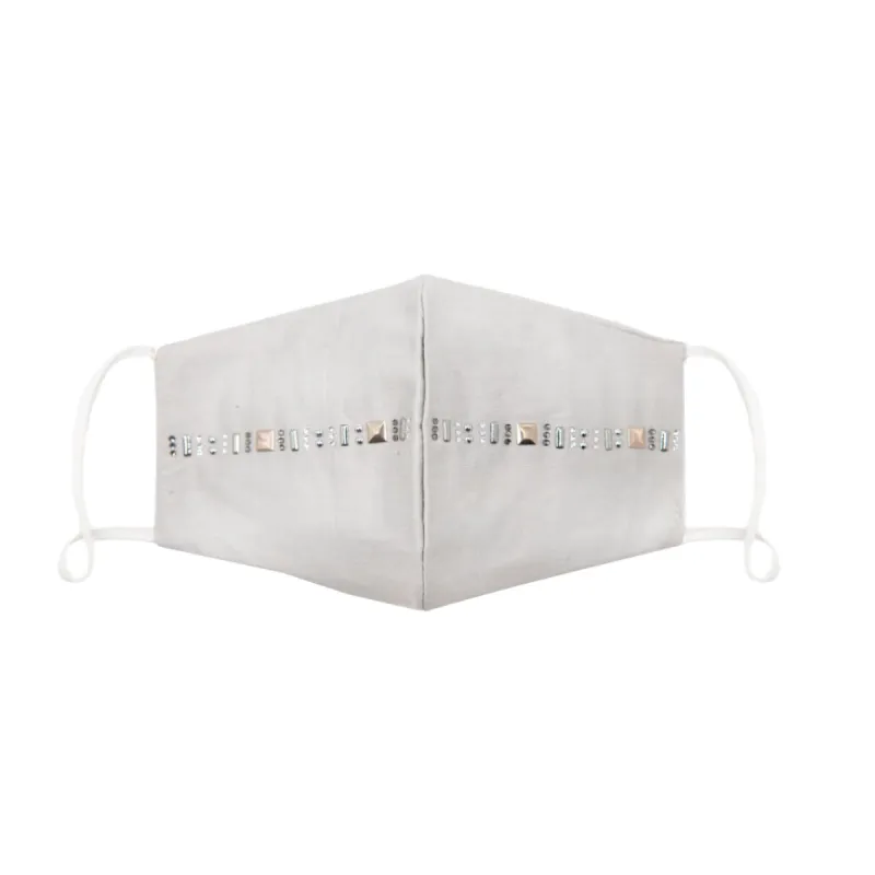 White Silk Mask with Golden Strip in Swarovski Crystals sold by Costoso Italiano