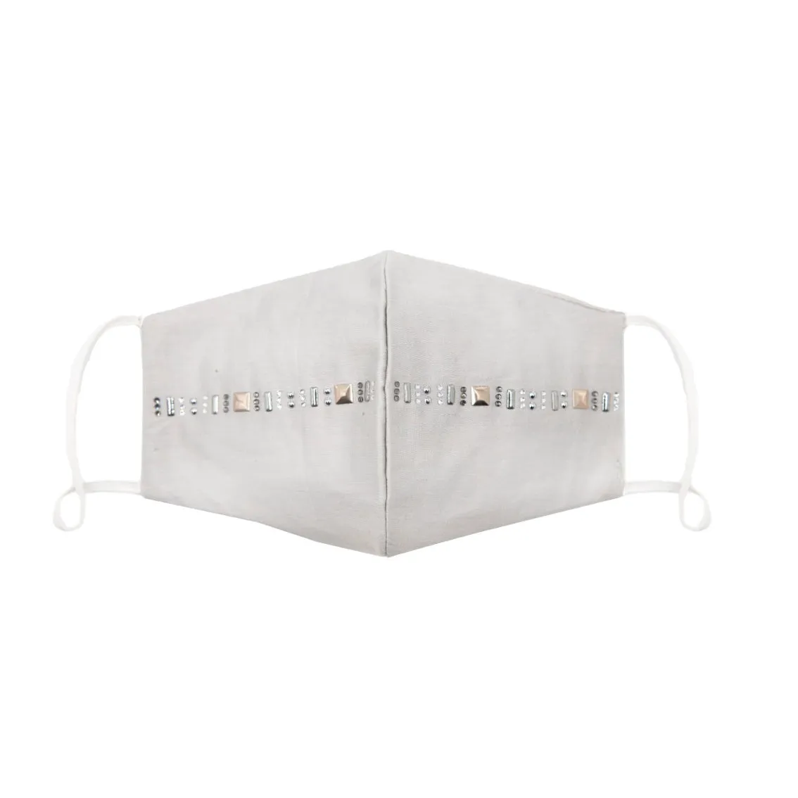 White Silk Mask with Golden Strip in Swarovski Crystals sold by Costoso Italiano