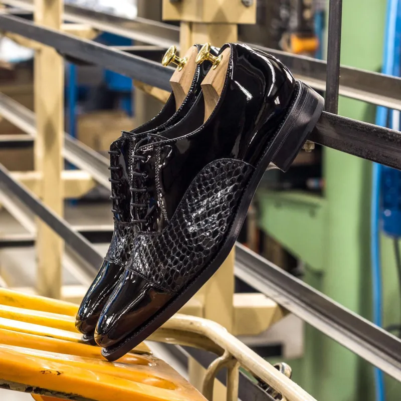 Black Patent and Python Print Leather Pirae Lace Up Oxfords sold by Costoso Italiano