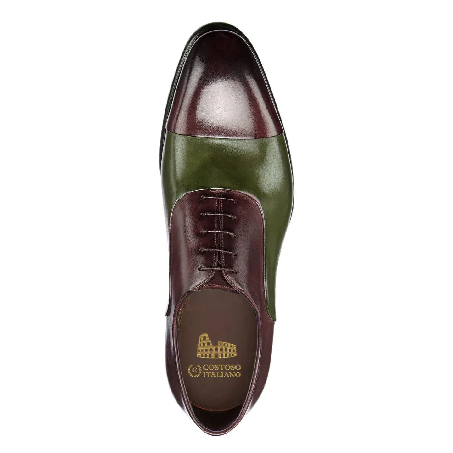 Olive Green and Wine Burgundy Leather Woodford Balmoral Toe Cap Oxfords sold by Costoso Italiano product image thumbnail 3