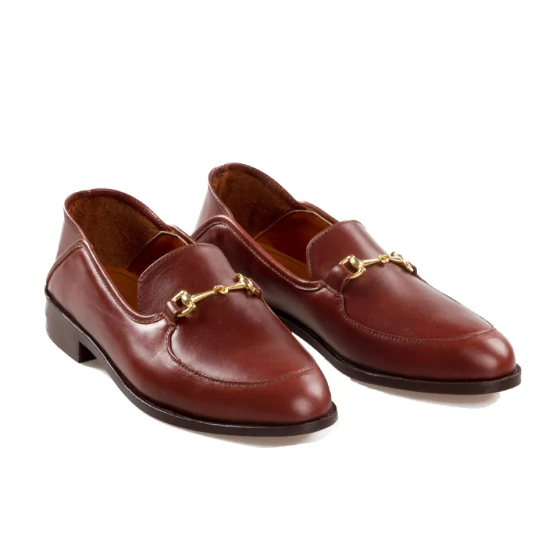 Brown Leather Penela Horsebit Collapsible Loafer Slippers sold by Costoso Italiano