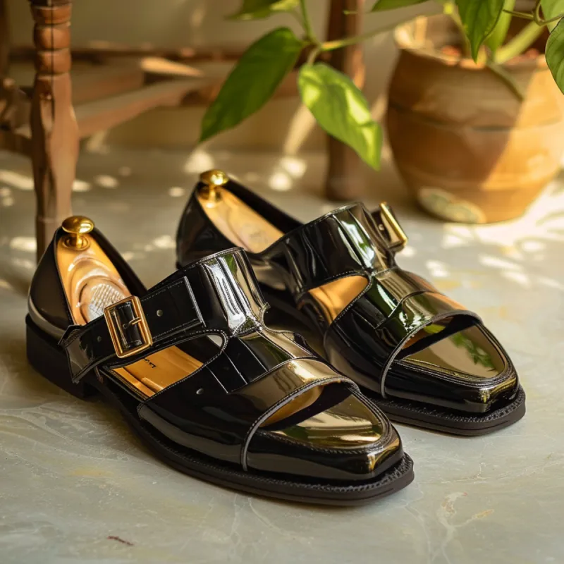 Black Patent Leather Peshawari Loafers | Wedding Shoes for Groom | Shoes for Haldi Mehendi Sangeet sold by Costoso Italiano