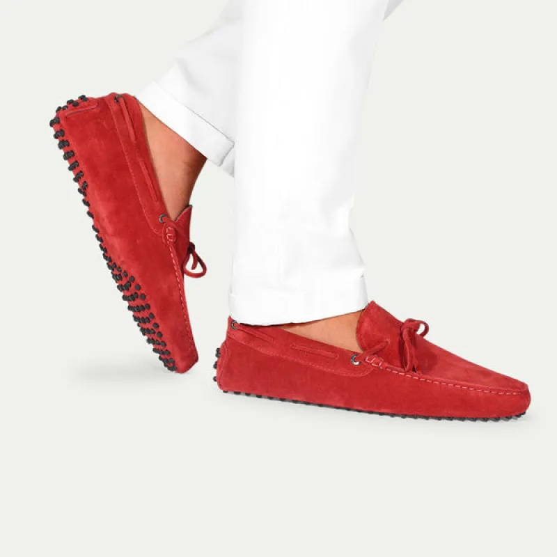 Bright Red Suede Ophelia Driving Loafers - AW24 sold by Costoso Italiano