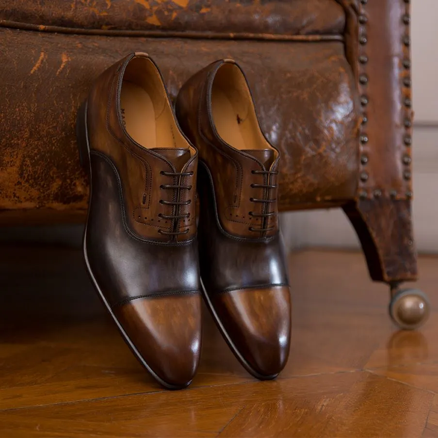 Tan and Grey Leather Kael Lace Up Toe Cap Balmoral Oxfords - SS23 sold by Costoso Italiano