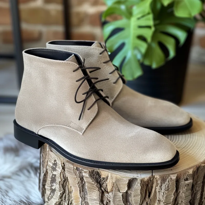 Beige Suede Fabio Lace Up Chukka Boots sold by Costoso Italiano