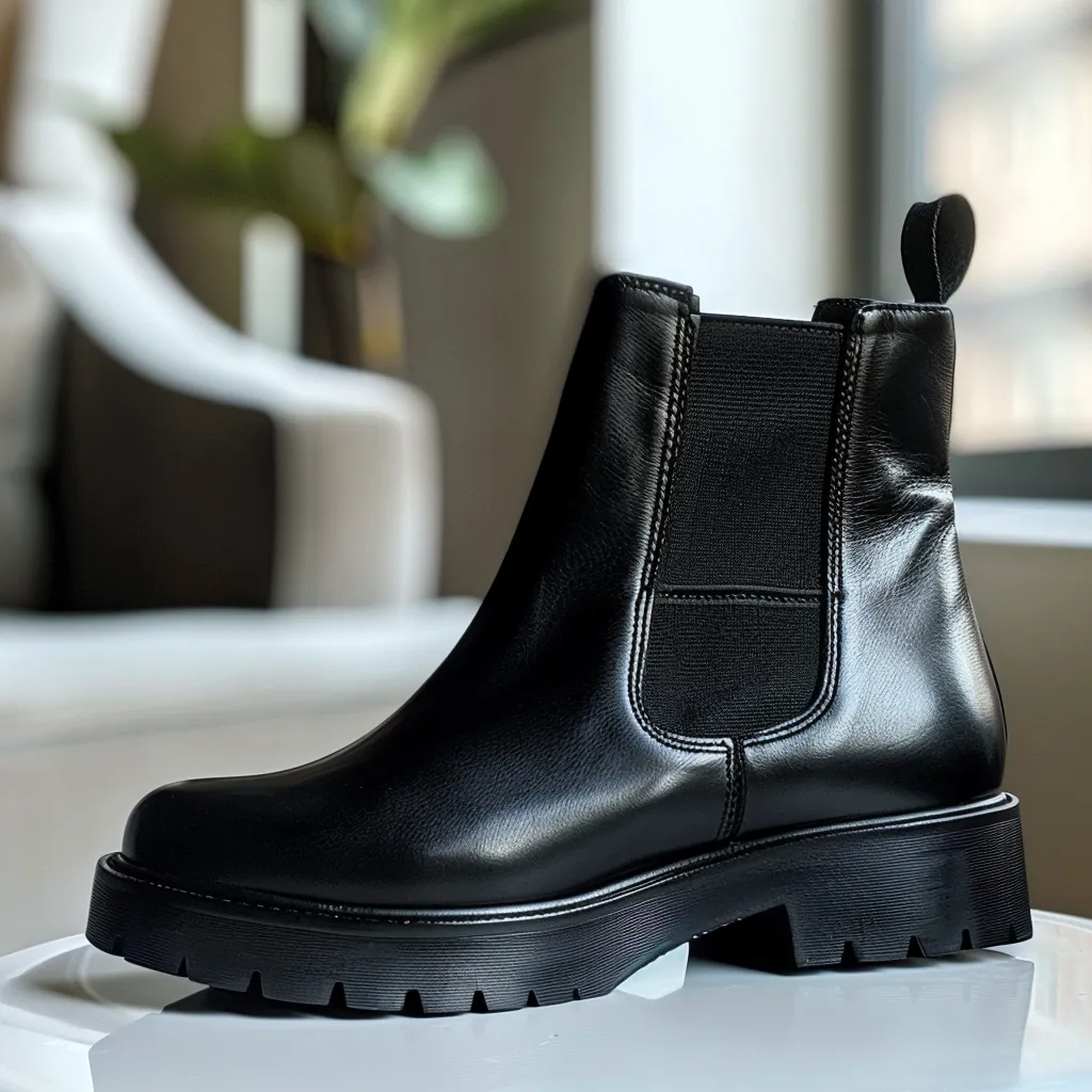 Black Leather Anastagio With Thick Sole Chelsea Boot sold by Costoso Italiano