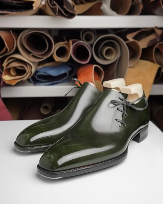 Green Leather Camria Whole Cut Oxfords - Formal Shoes sold by Costoso Italiano