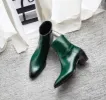 Dark Green Leather Lazzer Slip On Zipper Pointed Boots sold by Costoso Italiano