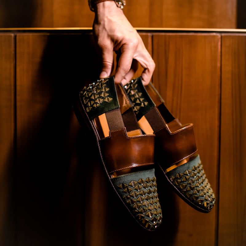 Black Leather Peshawari Loafers | Wedding Shoes for Groom | Shoes for Haldi Mehendi Sangeet sold by Costoso Italiano