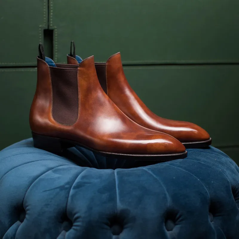 Tan Leather Messina Slip On Chelsea Boots - AW24 sold by Costoso Italiano