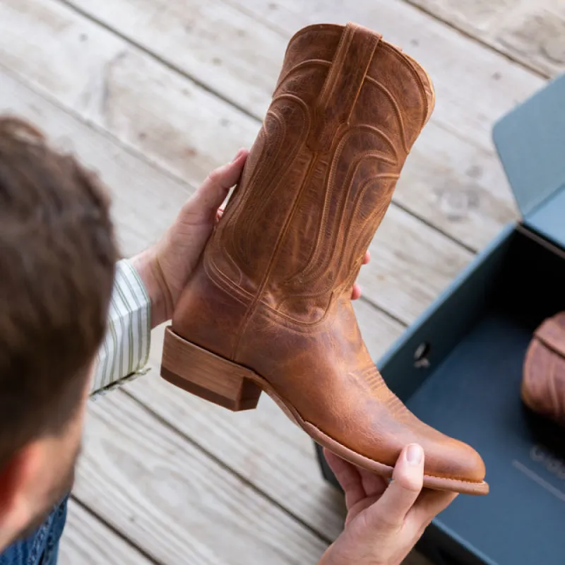 Tan Leather Renovaux Slip On Zipper Western Cowboy Boots - AW24 sold by Costoso Italiano