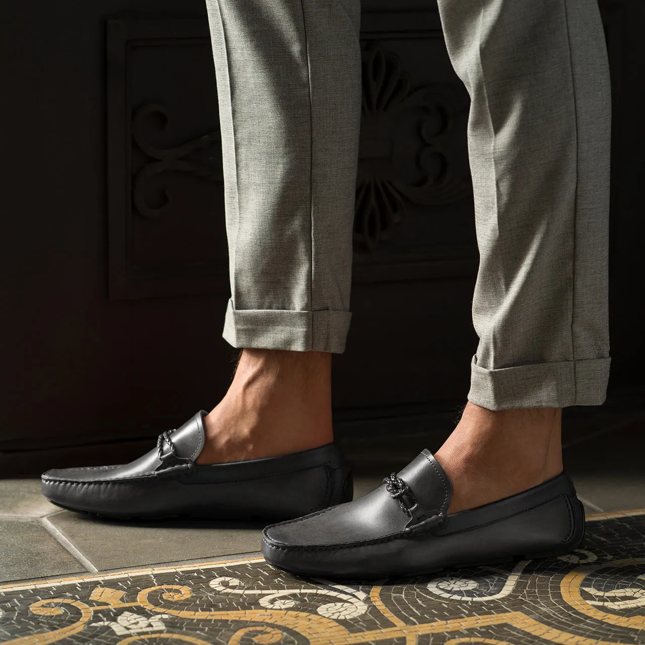 Grey Leather Davos Driving Loafers - AW22 sold by Costoso Italiano