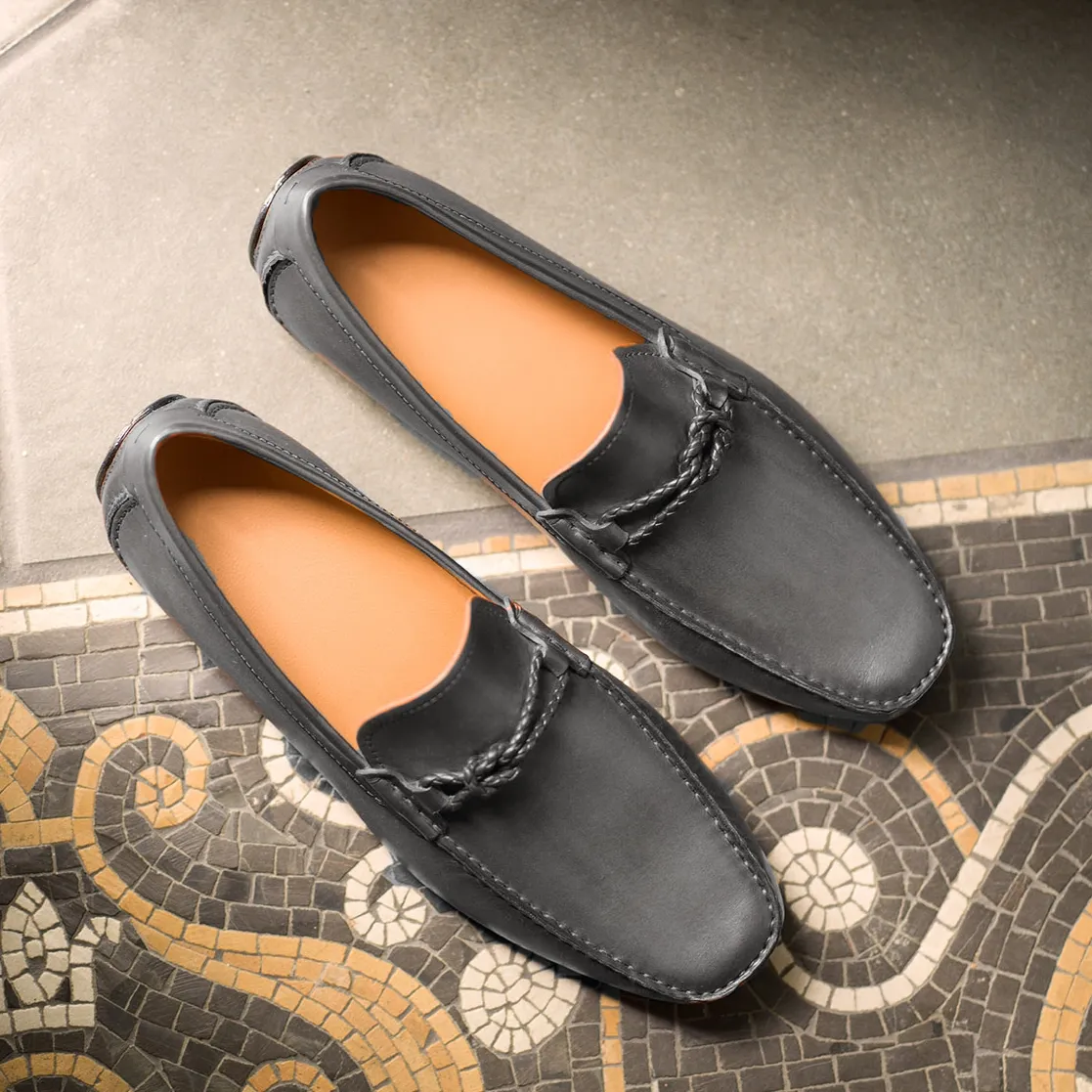 Grey Leather Davos Driving Loafers - AW22 sold by Costoso Italiano product image thumbnail 2