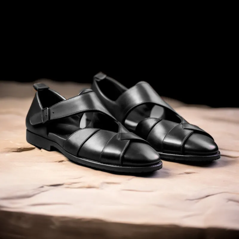 Black Leather Peshawari Loafers | Wedding Shoes for Groom | Shoes for Haldi Mehendi Sangeet sold by Costoso Italiano