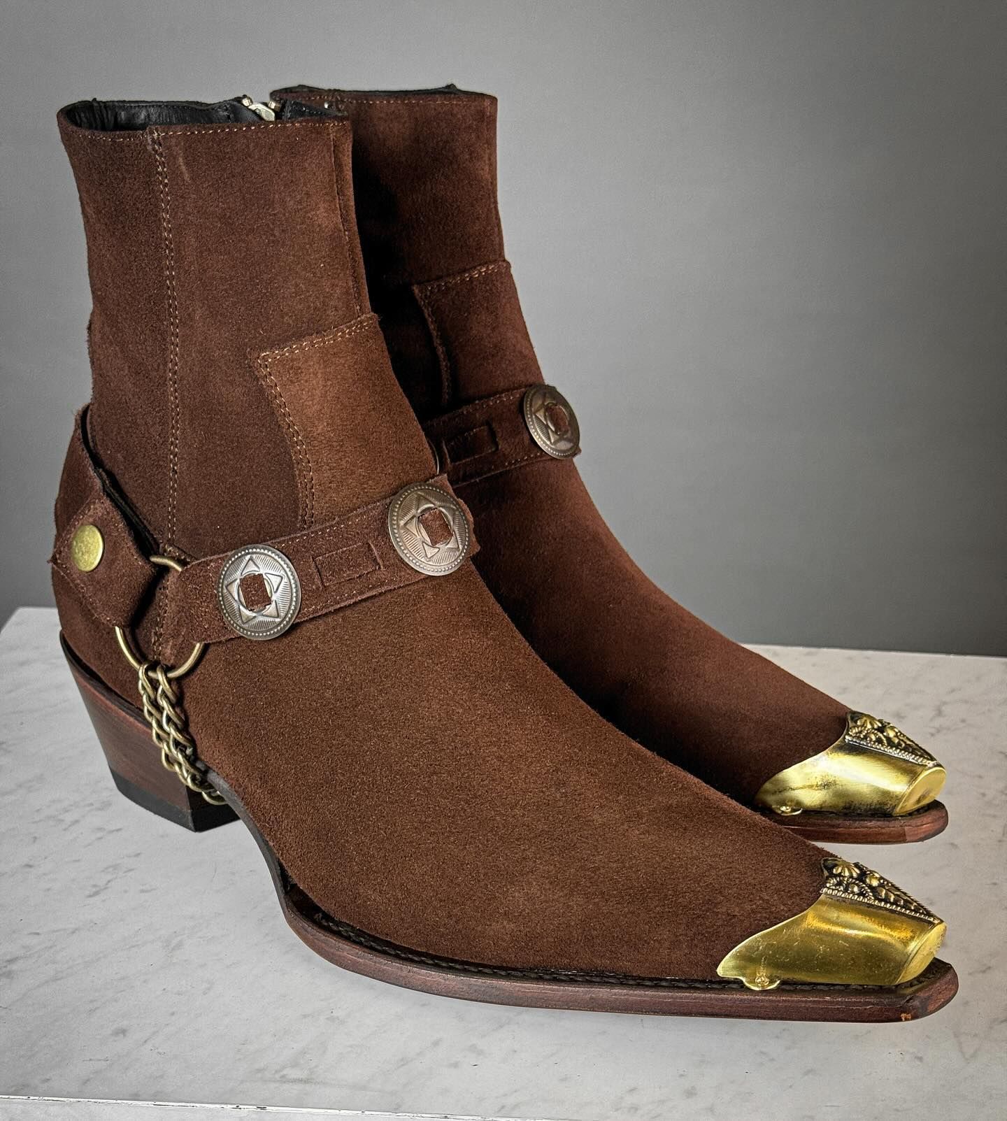 Brown Suede Leather Ravien Rustics Harness Chelsea Boots sold by Costoso Italiano