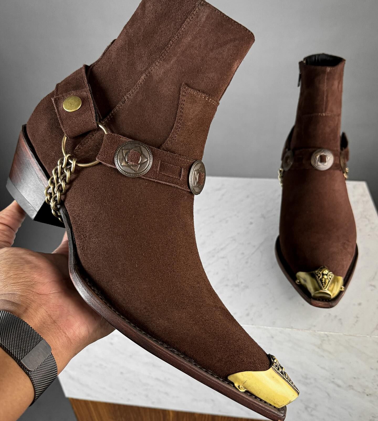 Brown Suede Leather Ravien Rustics Harness Chelsea Boots sold by Costoso Italiano product image thumbnail 2