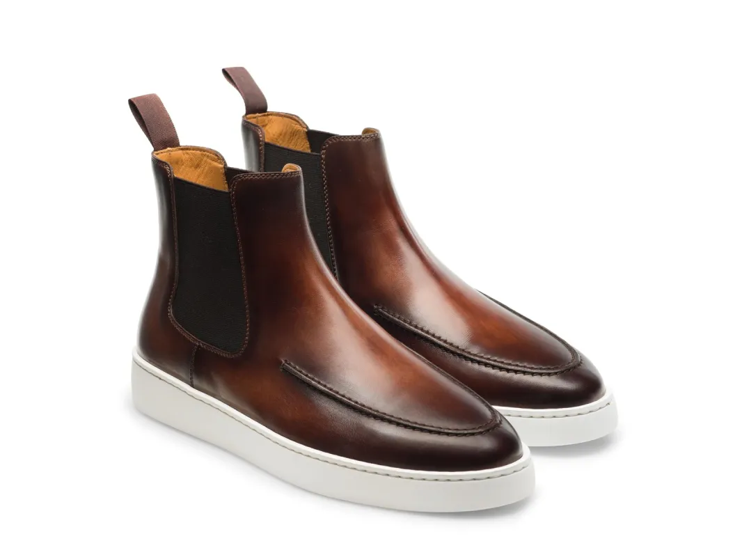 Height Increasing Tan Leather Napier High Top Chelsea Sneaker Boots sold by Costoso Italiano