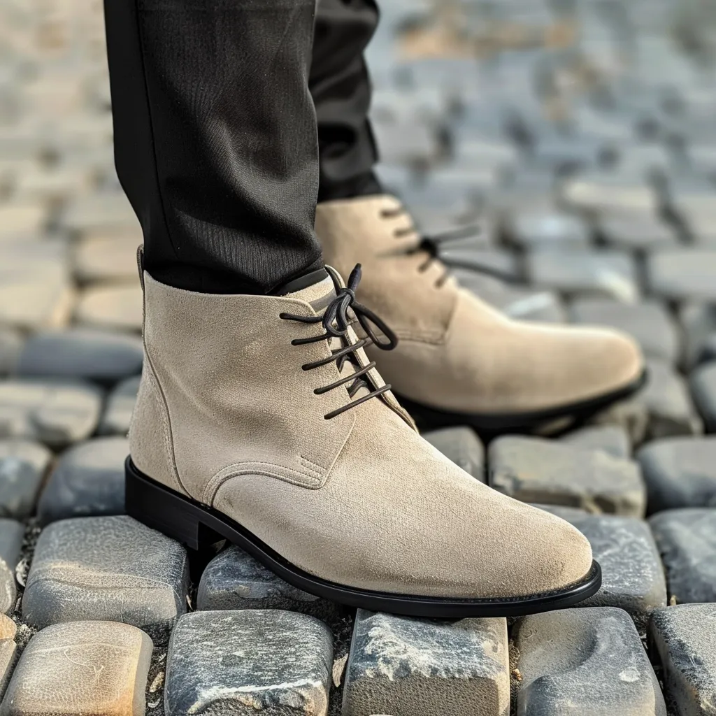 Beige Suede Fausto Lace Up Chukka Boots sold by Costoso Italiano