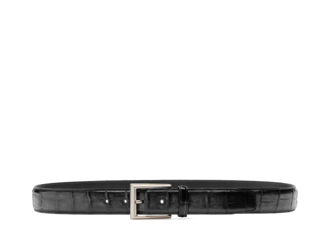 Black Croc Print Italian Leather Centennial Belt sold by Costoso Italiano