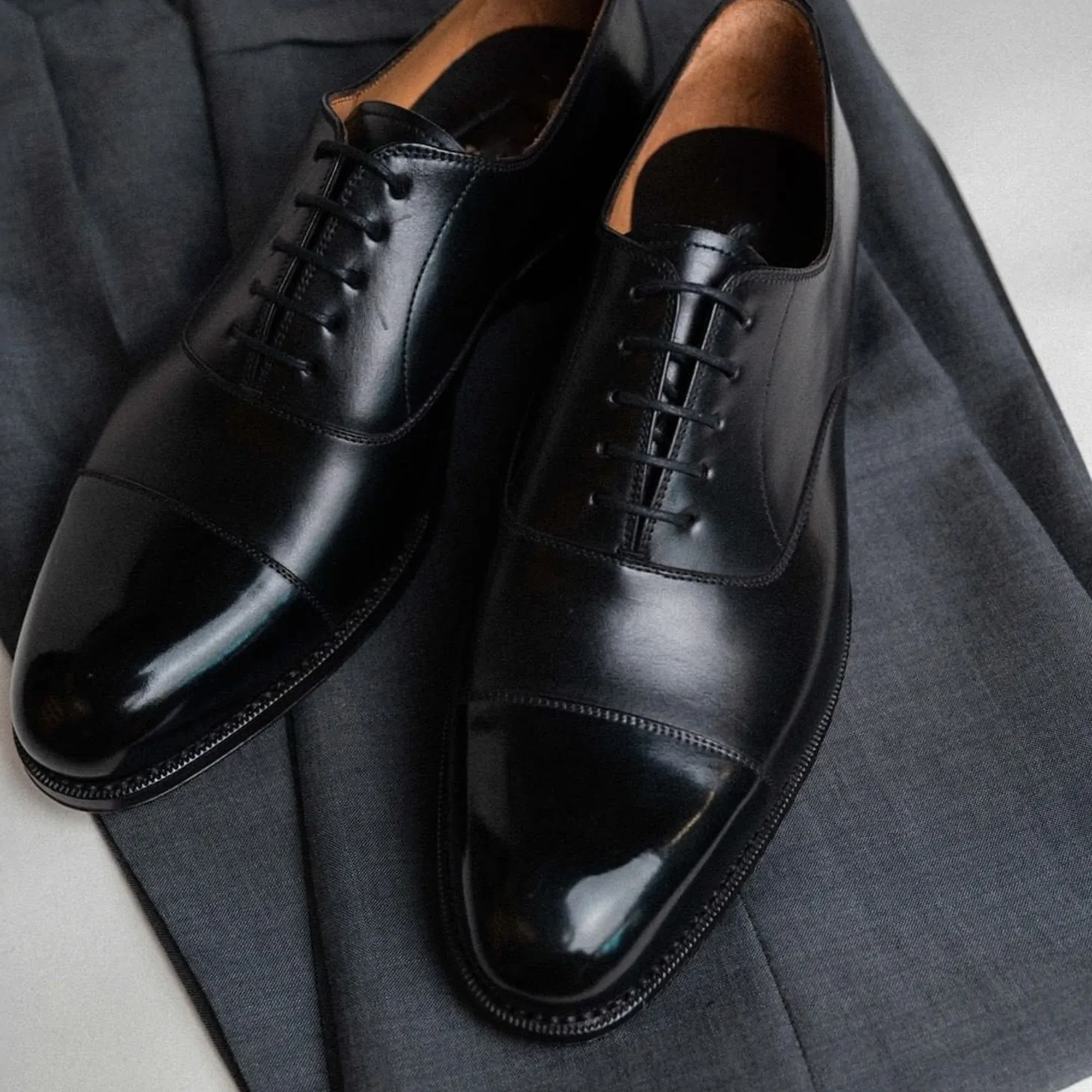 Height Increasing Black Leather Oruro Toe Cap Balmoral Oxford Shoes sold by Costoso Italiano