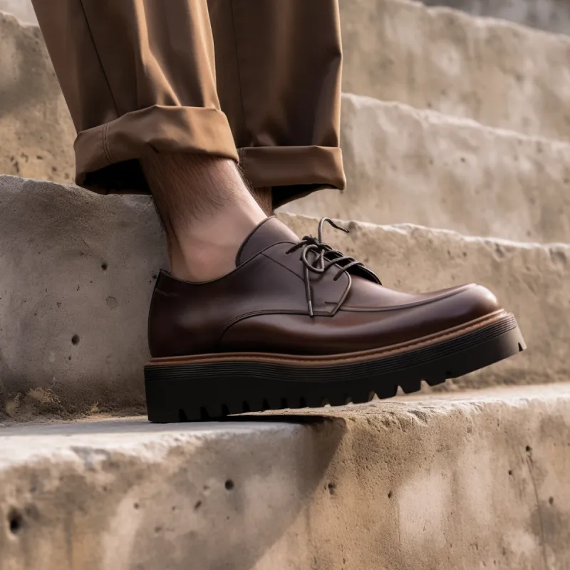 Height Increasing Brown Leather Eros Chunky Derby Shoes - AW24 sold by Costoso Italiano