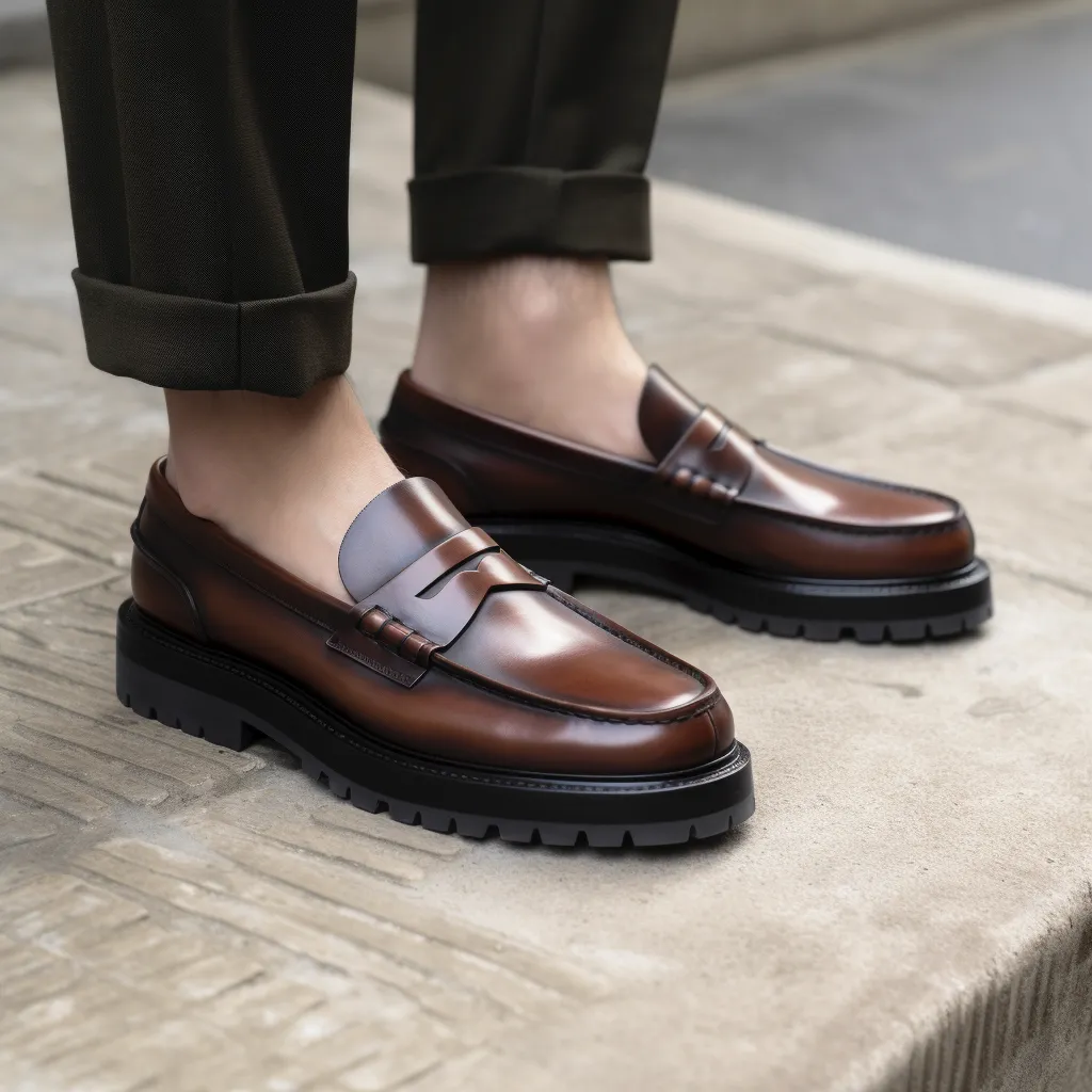 Brown Leather Prestige Penny Loafers with Chunky Sole - SS23 Casual Shoes Collection sold by Costoso Italiano