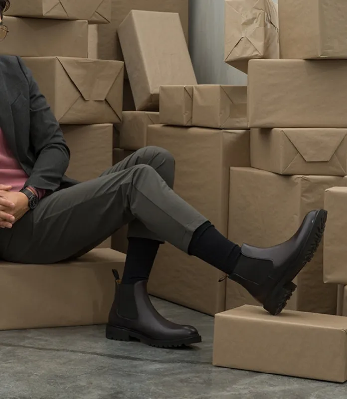 Height Increasing Black Leather Ferneto Chunky Chelsea Boots sold by Costoso Italiano