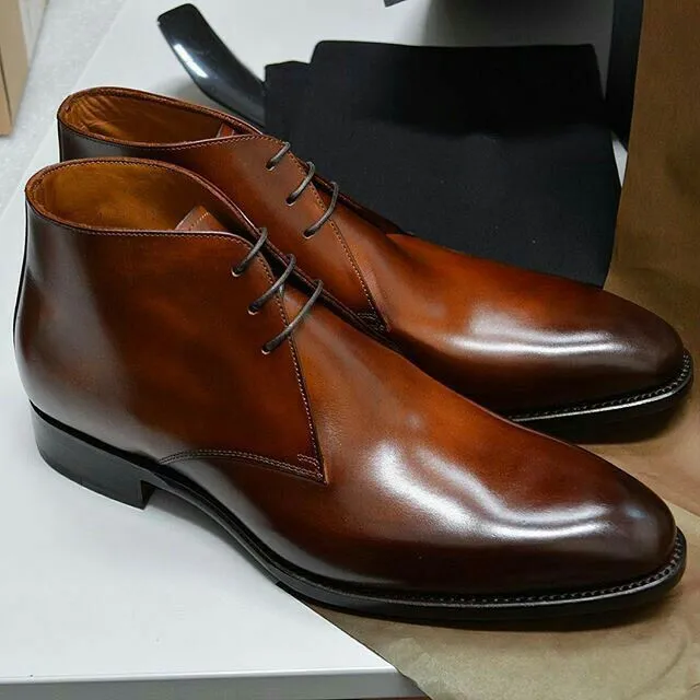 Dark Brown Leather Gabrovo Chukka Lace Up Boots sold by Costoso Italiano