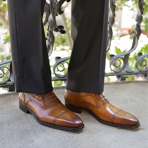 Tan Leather Huxley Lace Up Brogue Toe Cap Balmoral Oxfords - SS23 sold by Costoso Italiano
