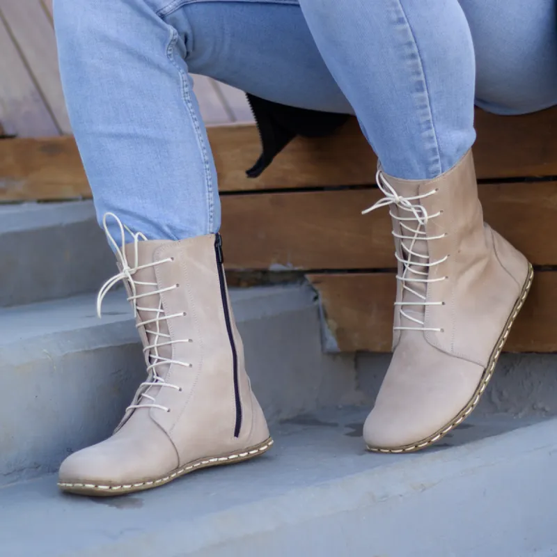 Luxury Edition - Artisian Made Beige Italian Leather Dominante Barefoot Boot sold by Costoso Italiano