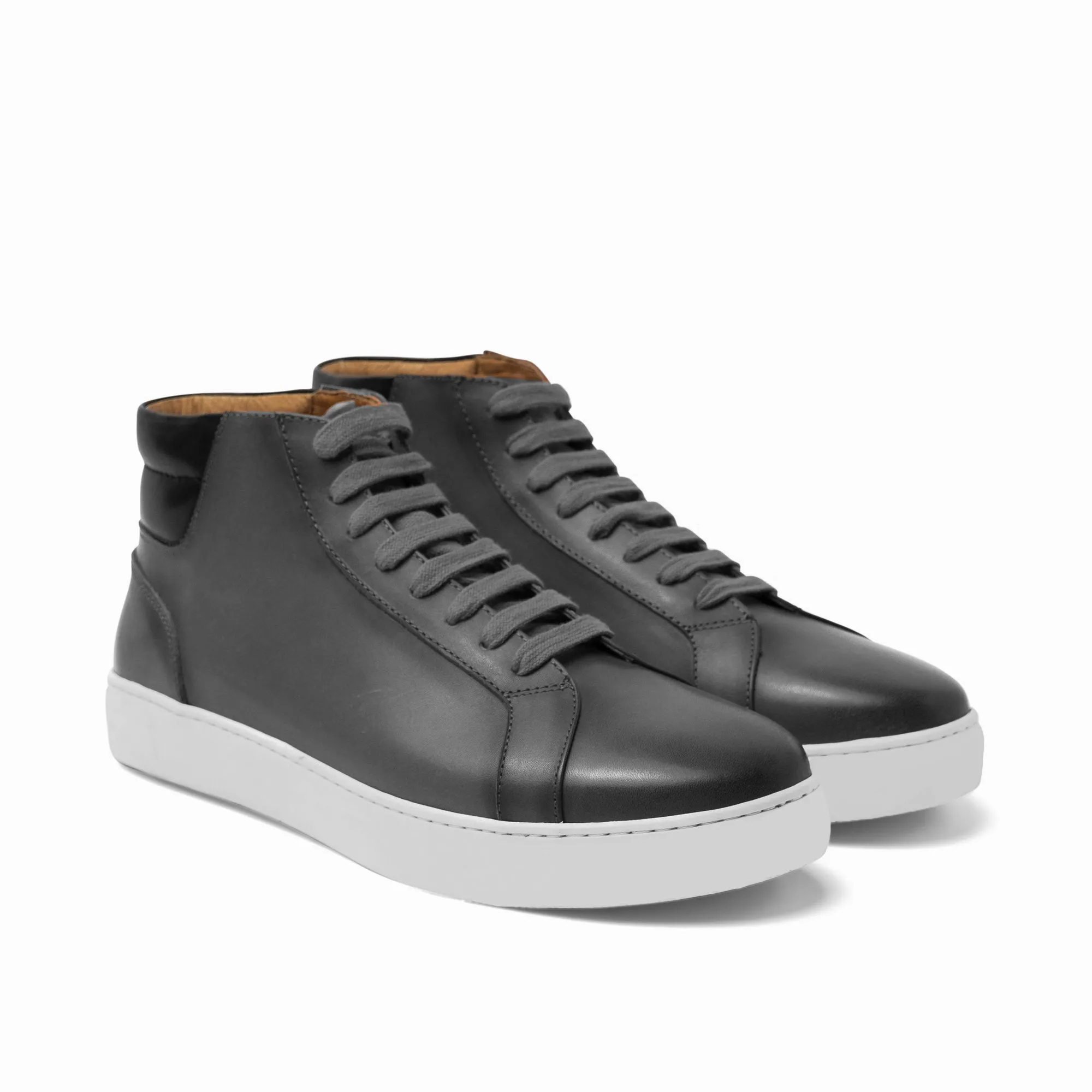 Height Increasing Black Dark Silver Leather Angus Sneaker Boots sold by Costoso Italiano