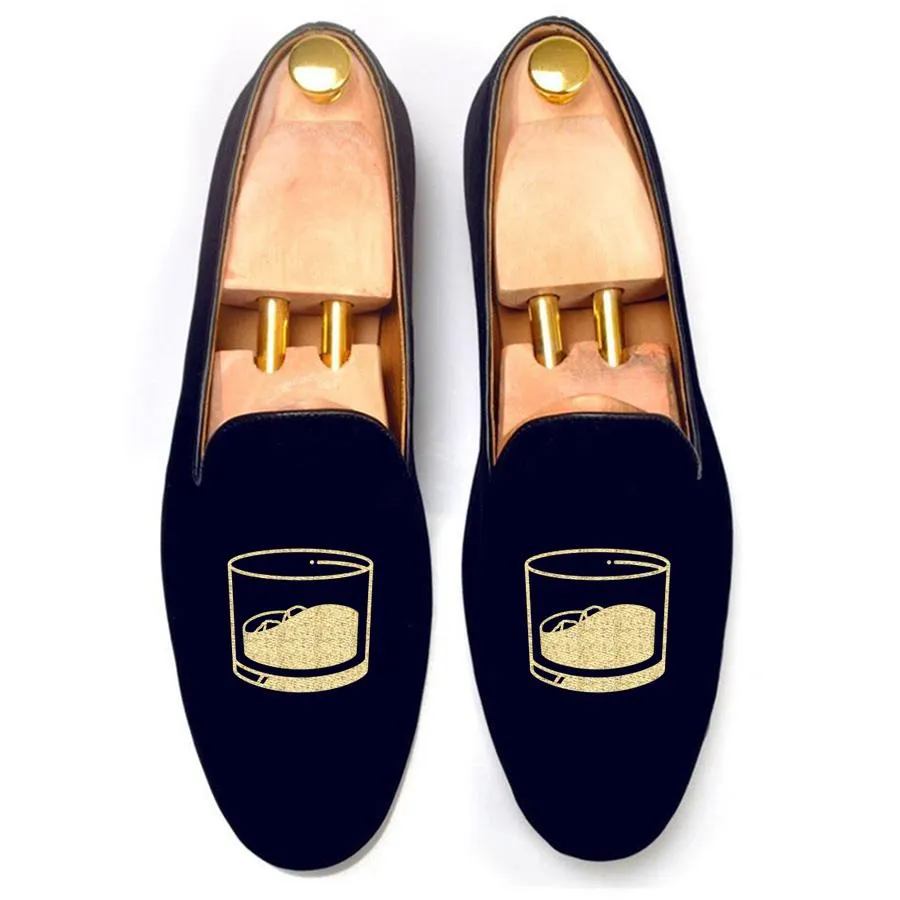 Flat Feet Shoes - Blue Velvet Scotch Embroidered Loafers with Arch Support sold by Costoso Italiano